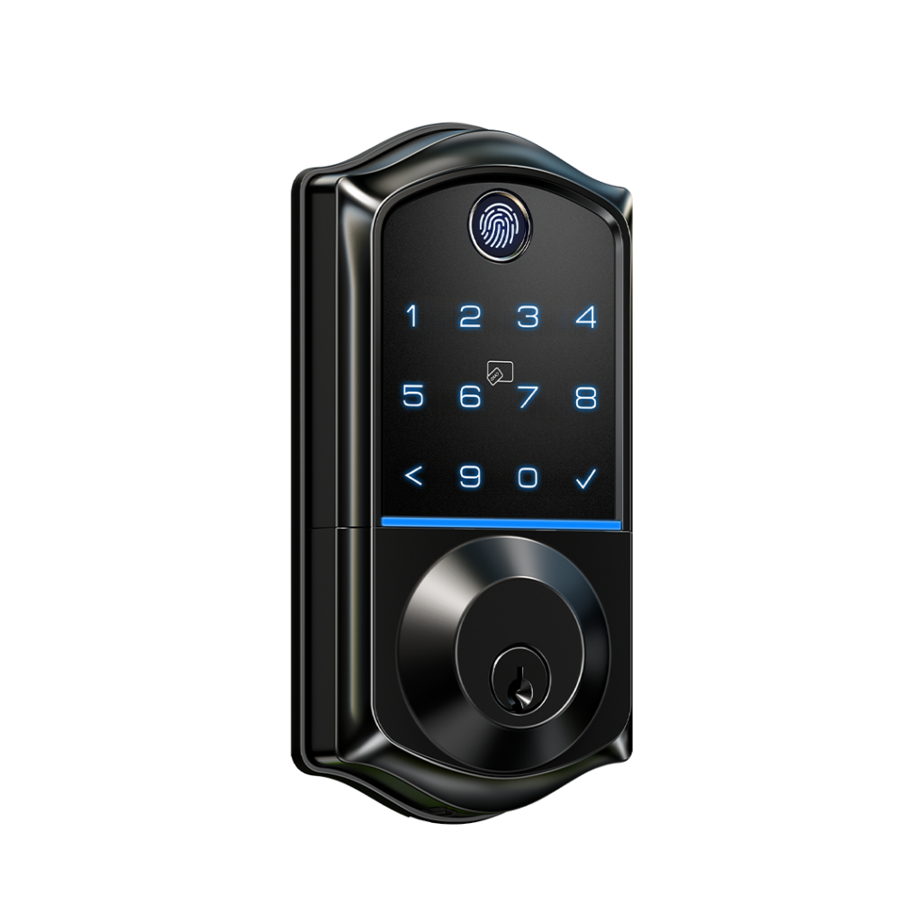 Veise VE017 touchscreen fingerprint deadbolt at an angle
