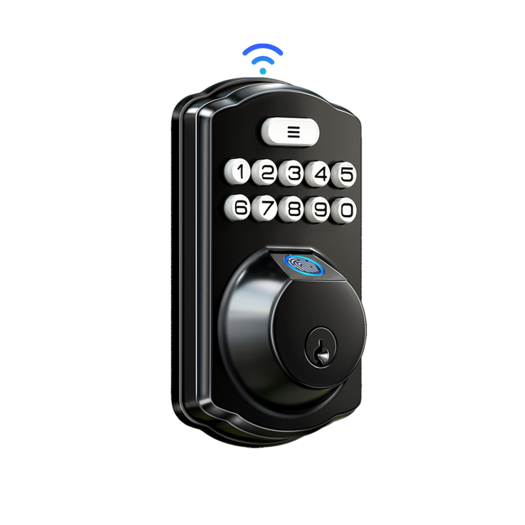 Veise VE012W keypad and fingerprint deadbolt with a Wi-Fi symbol above it