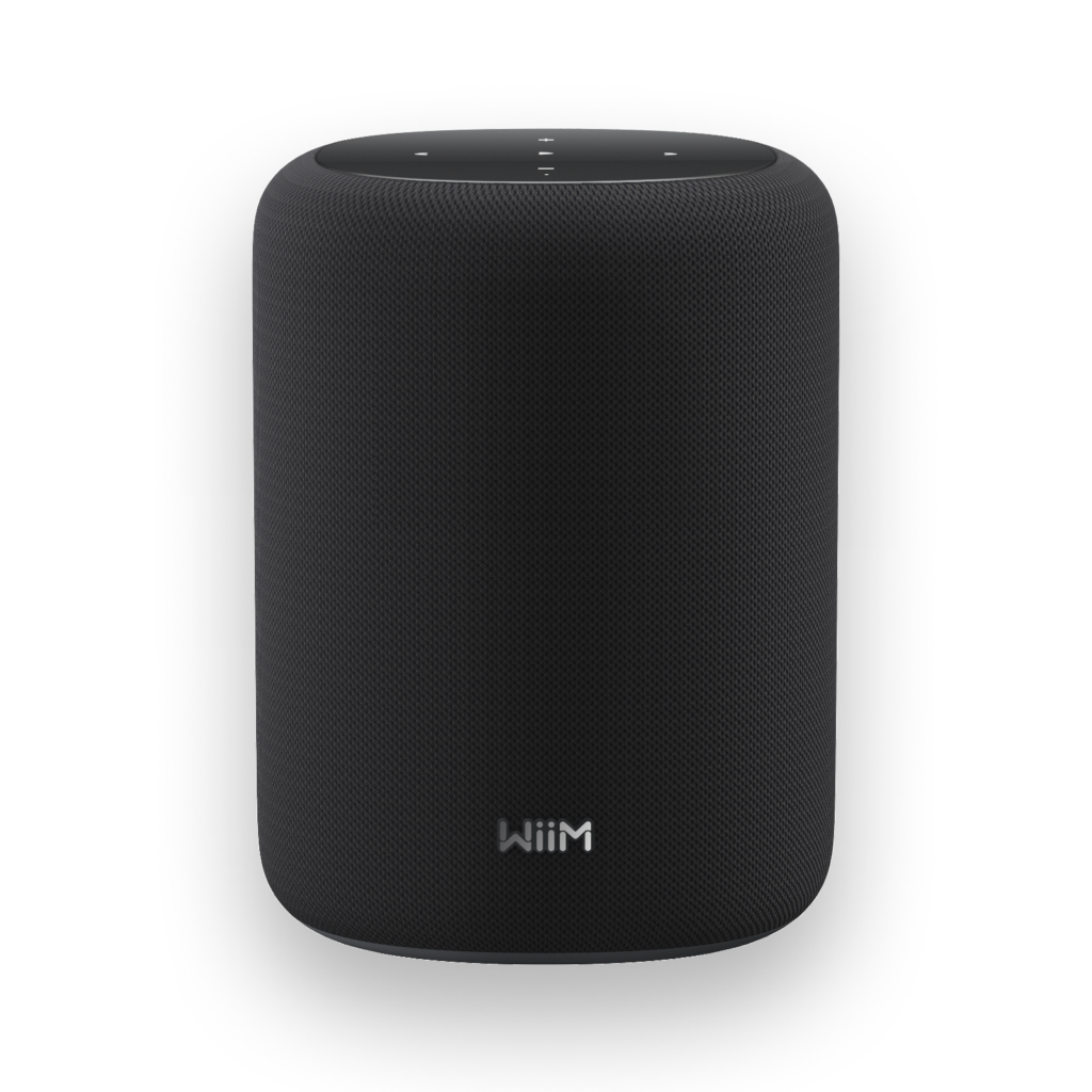 WiiM Sound Lite wireless speaker in black with a woven fabric finish