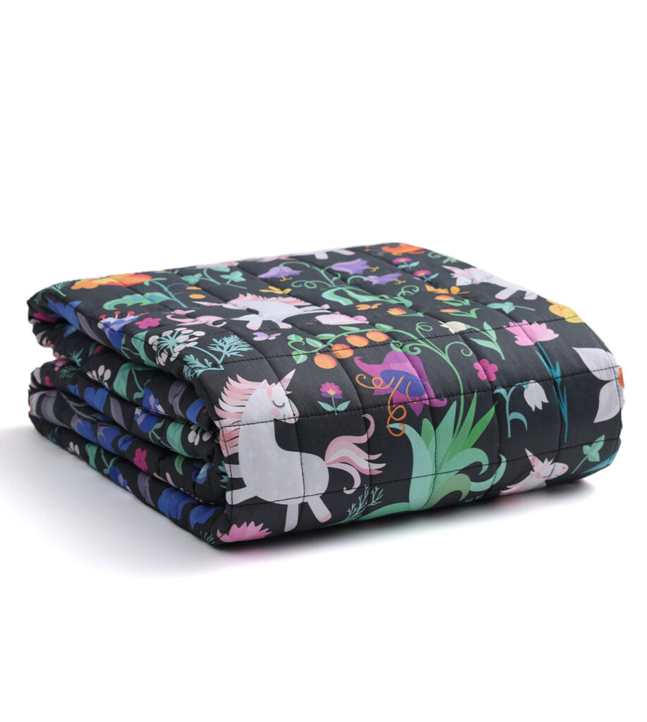 YNM Home Kids Original Cotton Weighted Blanket in a unicorn and flower print